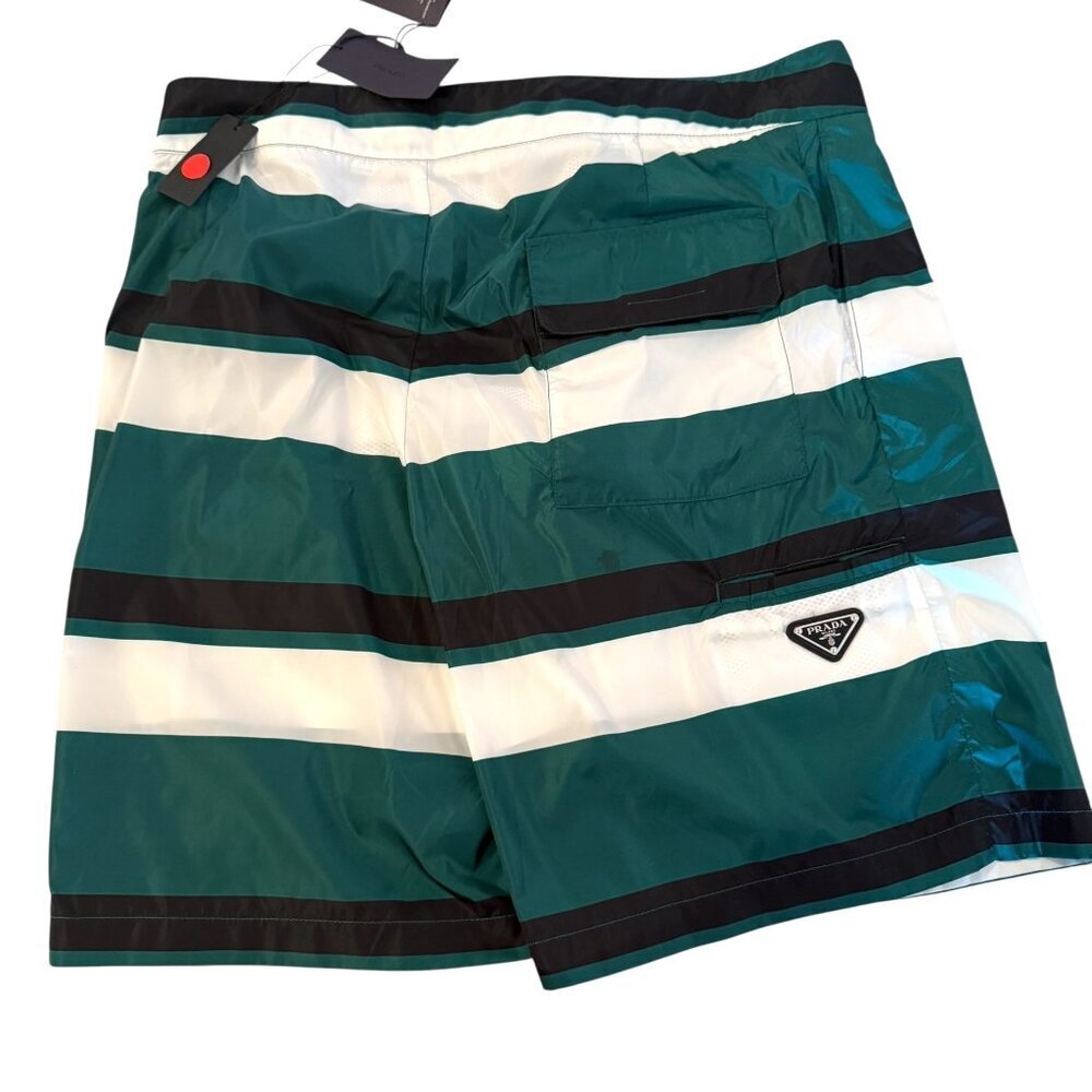 PRADA UB334 Men's Green Boxer Baiadera Nylon Striped Swim Suit Sz. 50- 34" Waist